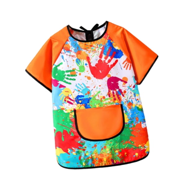 Babero Multiusos Para Niños, Suave, Para Alimentación De Bebés, Para Jardín, Dibujo, Manga Grande, Color Naranja