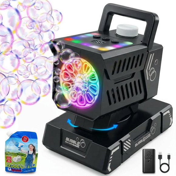 Máquina de Burbujas Hanstre Recargable con Luces RGB y Control Remoto