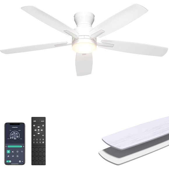 Ventilador de Techo Ohniyou de 52 Pulgadas LED con App, DC, Blanco