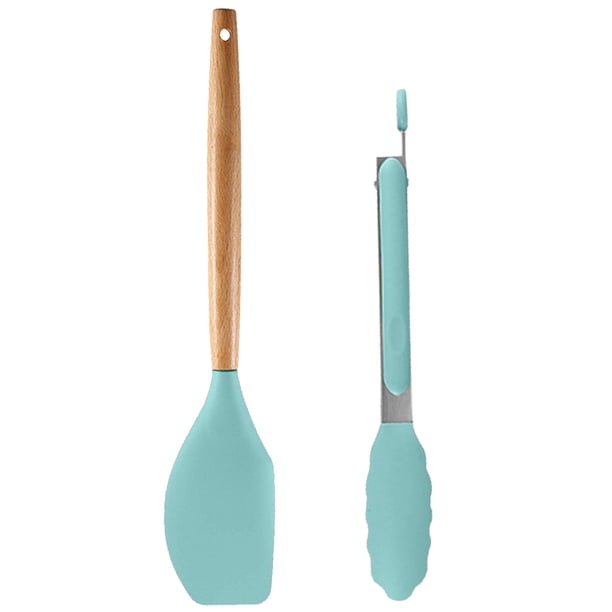 Juego de 2 utensilios de cocina de silicona con mango de madera, antiadherentes y resistentes al calor.