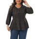 thumbnail image 1 of Agnes Orinda Conjuntos de Halloween para Mujeres Tallas Grandes Blusa Manga 3/4 Cuello en V Botones Decorativos Casual Túnica de Cuadros Camiseta de Manga Larga 4X Marrón Oscuro, 1 of 5