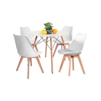 Klik Muebles - Comedor Mesa Eames Blanca Redonda 80Cm + 4 Sillas Tulip Blancas