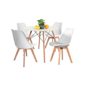 Klik Muebles - Comedor Mesa Eames Blanca Redonda 80Cm + 4 Sillas Tulip Blancas