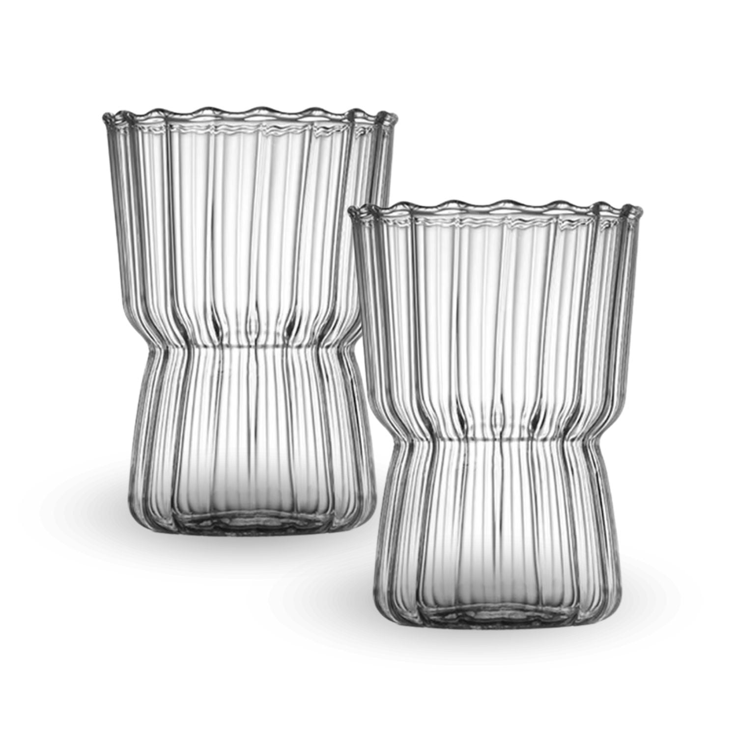 Santú Home & Deco - Set 2 Vasos Vidrio Estriado Mediano 250ml Bebidas Y Cafe