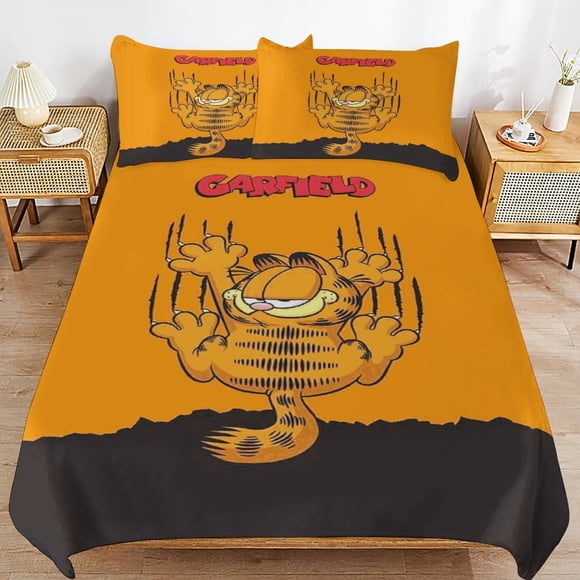 x19 Garfield Bed Duvet Cover Microfiber Bedding Sets 3D Printed Lightweight 3 Piece Comforter Sets, 1 Duvet Cover And 2 Pillow Shams for Kids Boys Girls 79"x90" jn19