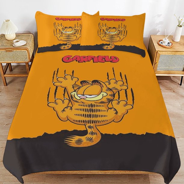 x19 Garfield Bed Duvet Cover Microfiber Bedding Sets 3D Printed Lightweight 3 Piece Comforter Sets, 1 Duvet Cover And 2 Pillow Shams for Kids Boys Girls 79"x90" jn19