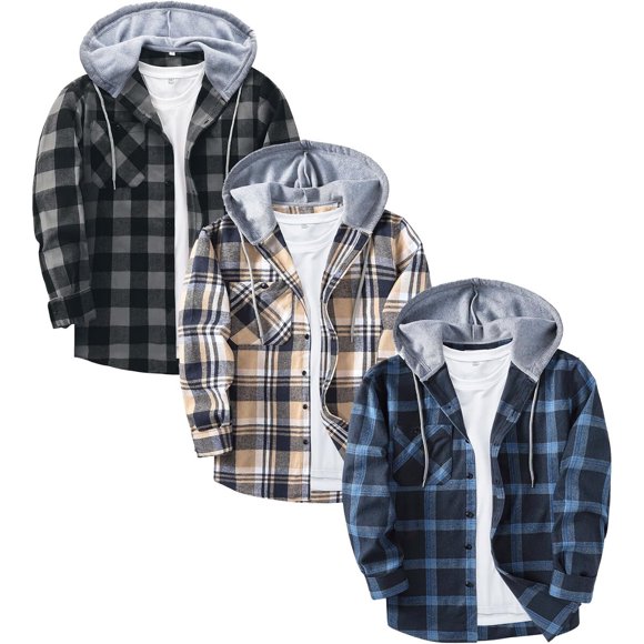 Camisas de Franela ZITY con Capucha Manga Larga 3 Piezas