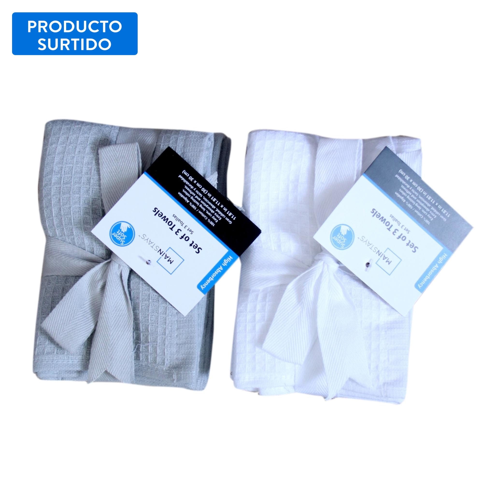 Set De 3 Toalla Visitia 30x30cm 100% Algodón, Color Surtido 1 Un 1 Un Mainstays