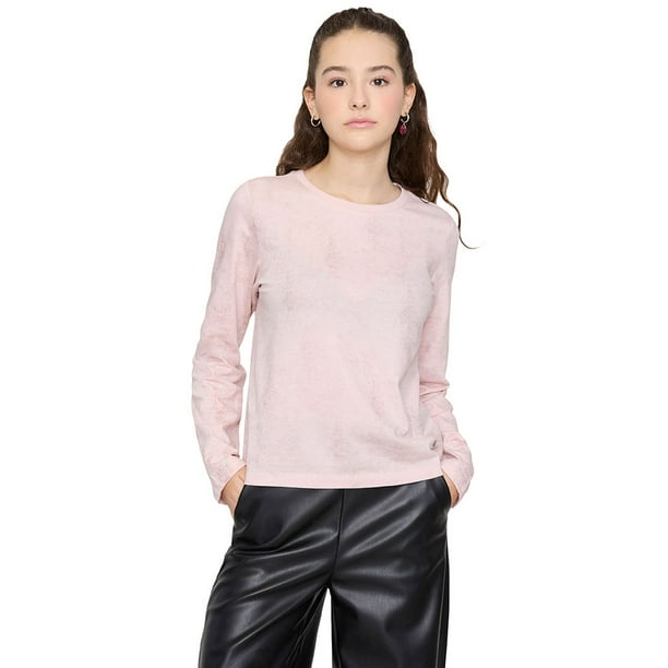 Polera Niña Manga Larga Metalizada Rosa Corona