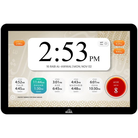 Reloj digital Azan Masjidal 10 con WiFi y pantalla táctil
