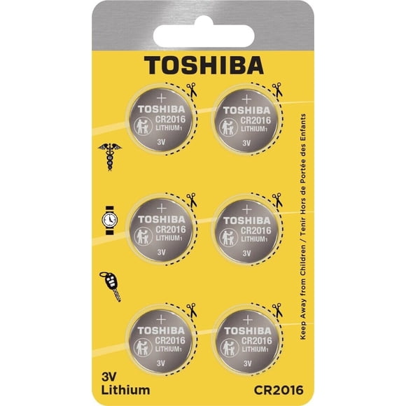 Batería tipo moneda Toshiba CR2016, 3 V, litio, 85 mAh (paquete de 6)