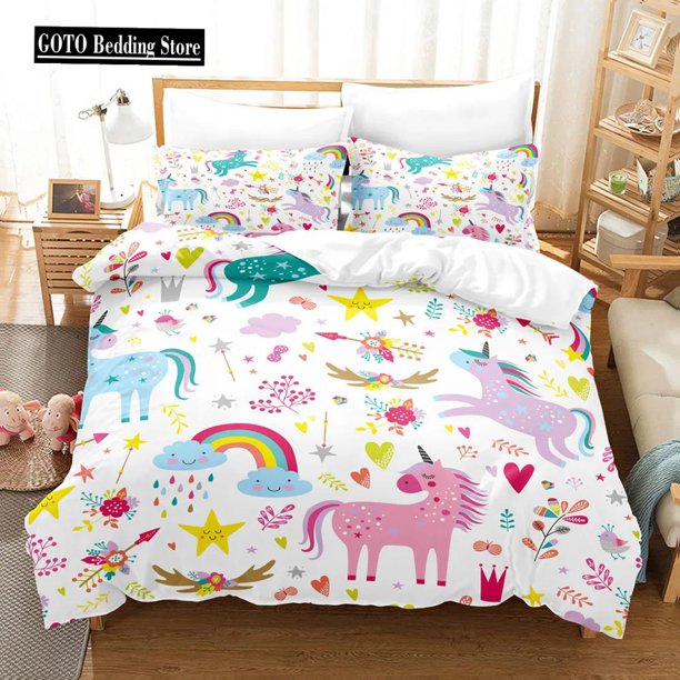 v39 Bed Sheets Cute Dream Unicorn Bedding Set Adults Children Winter Duvet Cover Sets Kids,twin Full Bedroom Set Home Textile Housse De Couette 3-Piece Bedding Set (1 Duvet Cover + 2 Pillow Shams) Bed