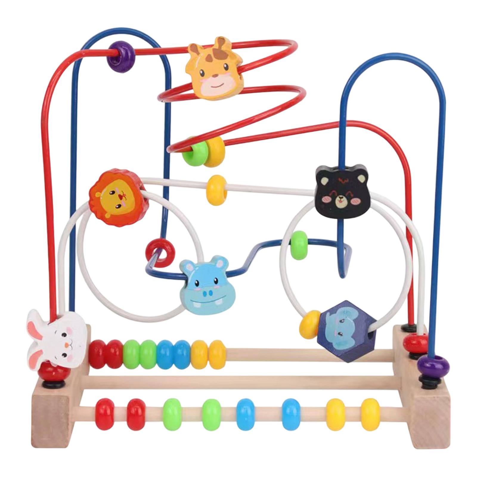 Magideal - Hecho Con Cuentas De Madera - Juego De Actividades De Montaña Rusa Colorida - Animales, Formas, Percepción Del Color, Conteo De Números, Juguete De Ro