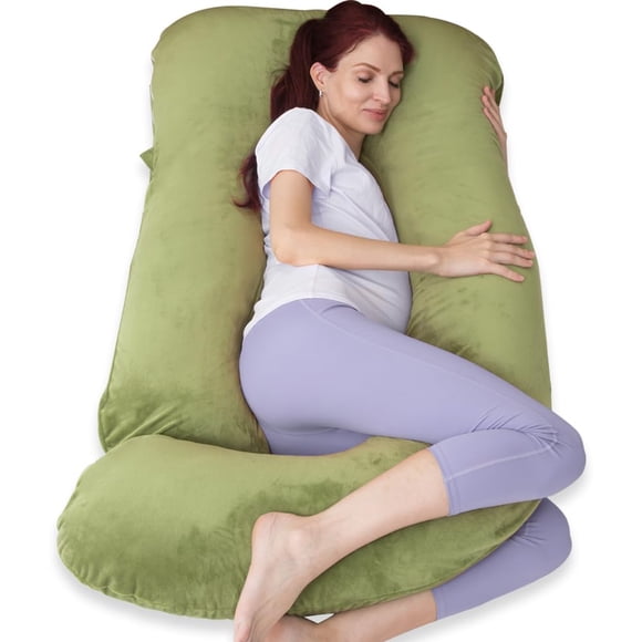 Almohada de embarazo AMCATON en forma de U de 150 cm para dormir, color verde
