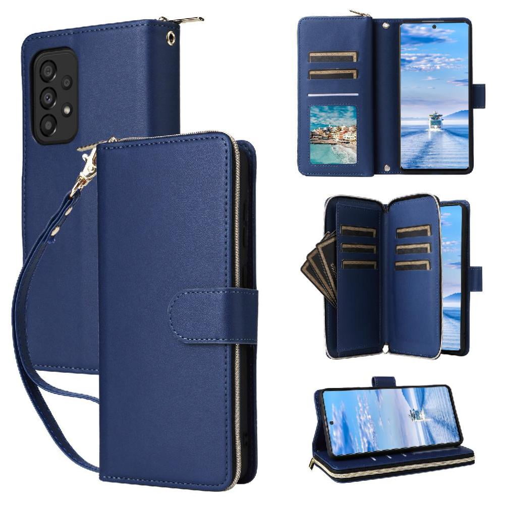 Foxdock - Funda Cartera Con Cremallera Y Correa Para Samsung Galaxy A33 5g Soporte Y Tarjetero Azul