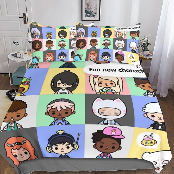 Juego De Ropa De Cama Con Funda Nórdica Y Estampado 3d De Entemah Toca Life World Juego Decorativo De 3 Piezas Con Funda Nórdica De Animación Adorable Funda De Cama Con Funda De Almohada