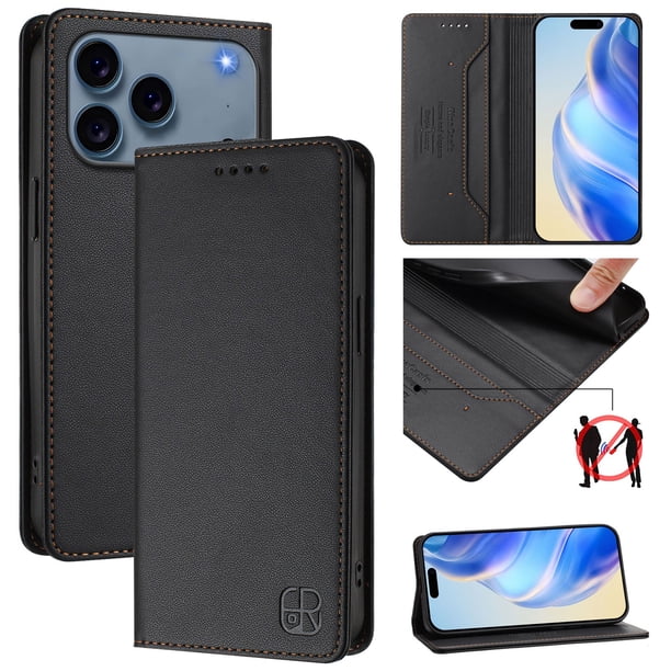 Funda Billetera con Soporte para iPhone 17 Pro Max Bloqueo RFID Plegable Negro