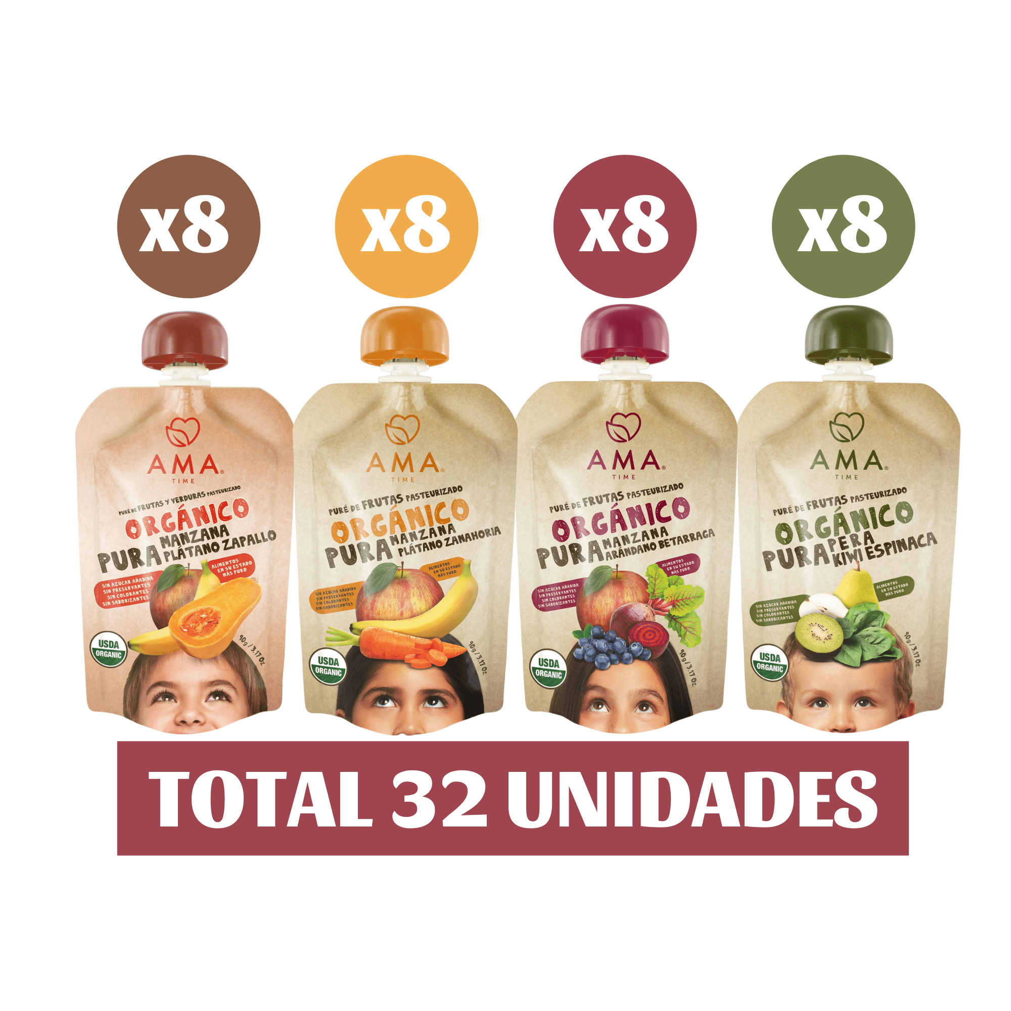 Ama Time - 32x Ama Mix Pure Vegetales Orgánico Papilla Colado Compota