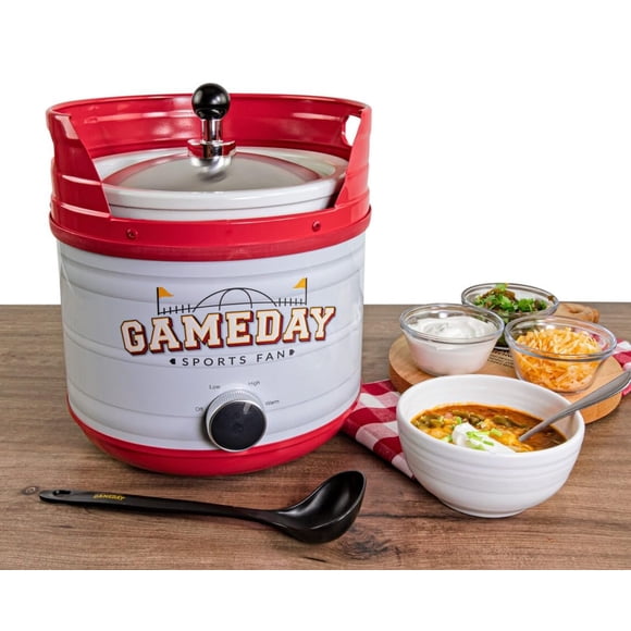 Barril para patear Slow Cooker Nostalgia Game Day de 4 litros con tapa y cucharón