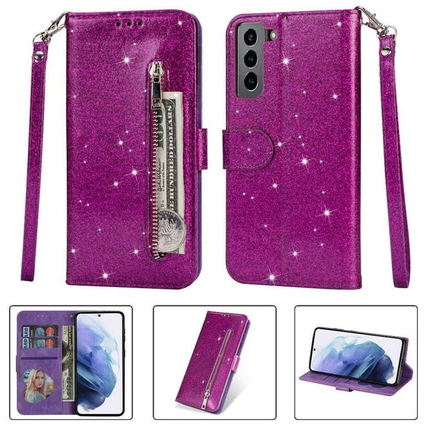 Funda para FOXDOCK Elegante funda Samsung Galaxy S21 5G Glitter con cremallera-Ideal para el uso diario