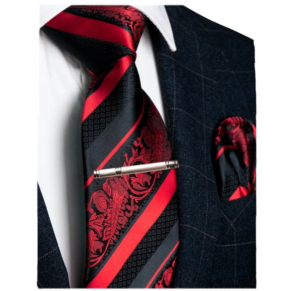 Corbata JEMYGINS de seda 147 cm, estampado floral rojo, juego de 6