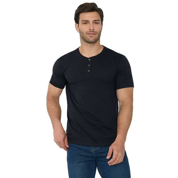 Polera Hombre Henley Slub Negro Corona
