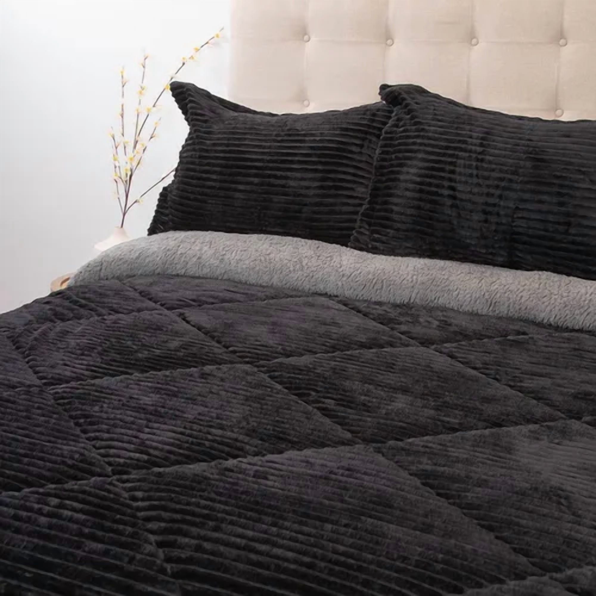 Genérico - Cubrecama Doral 1.5 Plaza Sherpa Color Negro