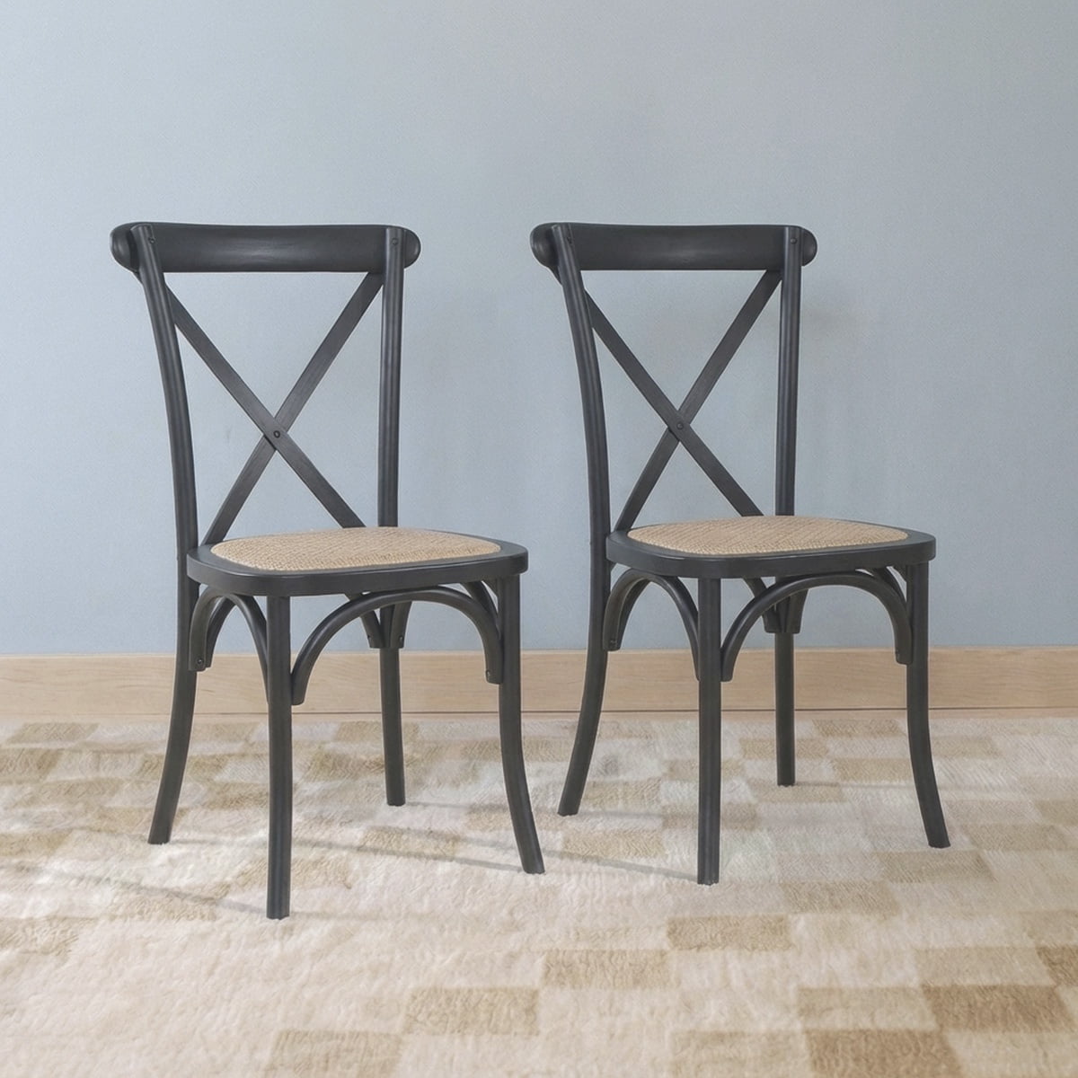 Pack 2 Sillas Comedor Madera Negra Rattan Apilables Crossback Venhoouse