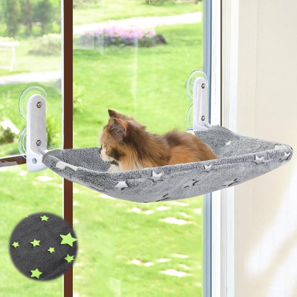 Percha para ventana con forma de gato Zoratoo, que brilla en la oscuridad, inalámbrica y plegable