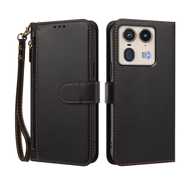 Funda Tipo Billetera para Motorola Moto Edge 50 Ultra 5G con Soporte y Bolsillo con Cierre Negro