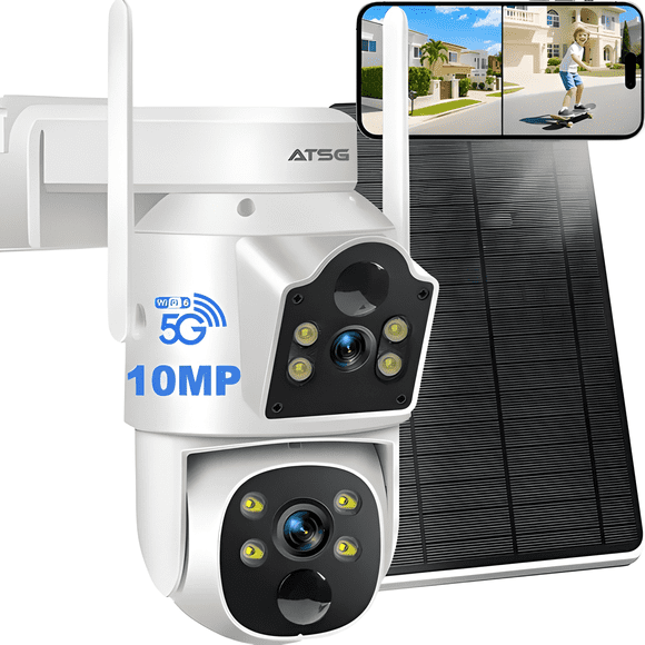 Atsg® Solar Doble Lente Cámara de Seguridad Exterior 2k