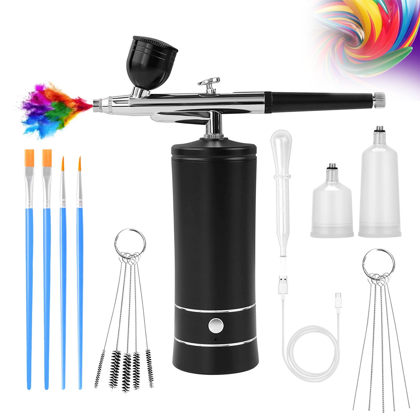 Kit De Aerógrafo Crpen Air Brush Con Compresor Para Uñas, Color Negro