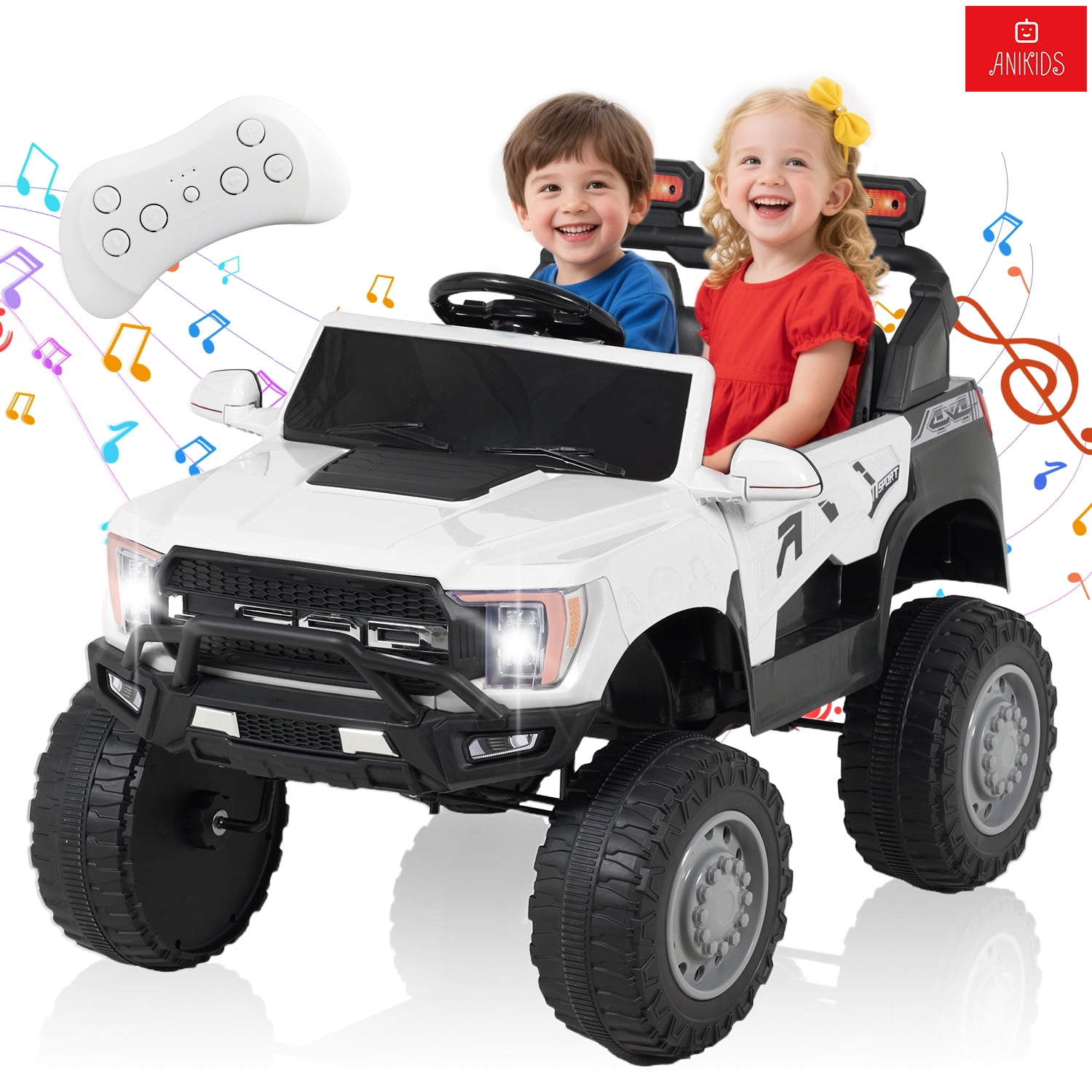 Anikids - Auto Electrico Infantil 12v 7ah Control Remoto Todoterreno Blanco
