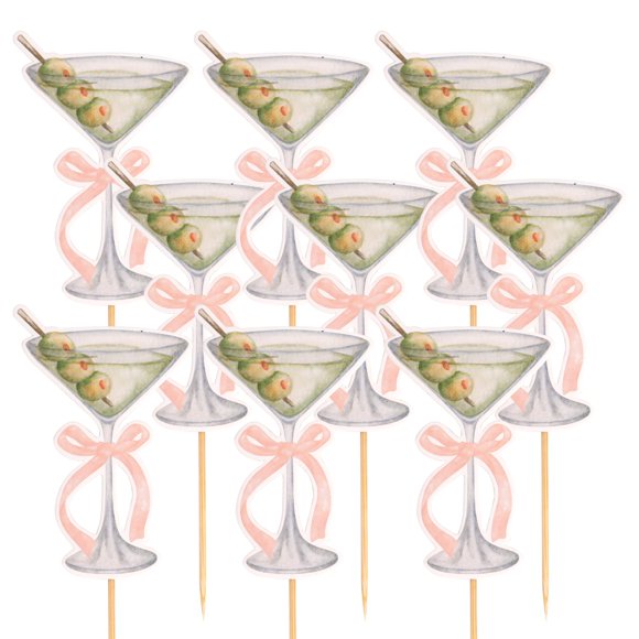 Adorno para pastel Vgaruint 9 piezas Martini con lazos rosados
