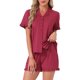 thumbnail image 1 of INSPIRE CHIC Conjunto de Salón para Mujer Estampado de Fresas Volantes Fruncidos Patrón Lindo Botón Abajo Manga Corta Pijama Conjunto de Pantalones Cortos 2XL Rojo, 1 of 6