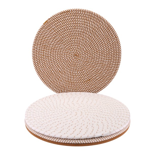 Juego de 4 manteles individuales redondos tejidos para mesa de comedor interior y exterior, mantel de cocina, limpiar con un paño, color caramelo, 13x13 pulgadas