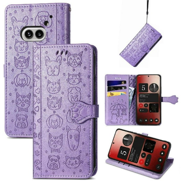 Funda Cartera FOXDOCK para Nothing Phone 2A , Flip PU con Relieve de Gatos y Perros, Tarjetero y Soporte