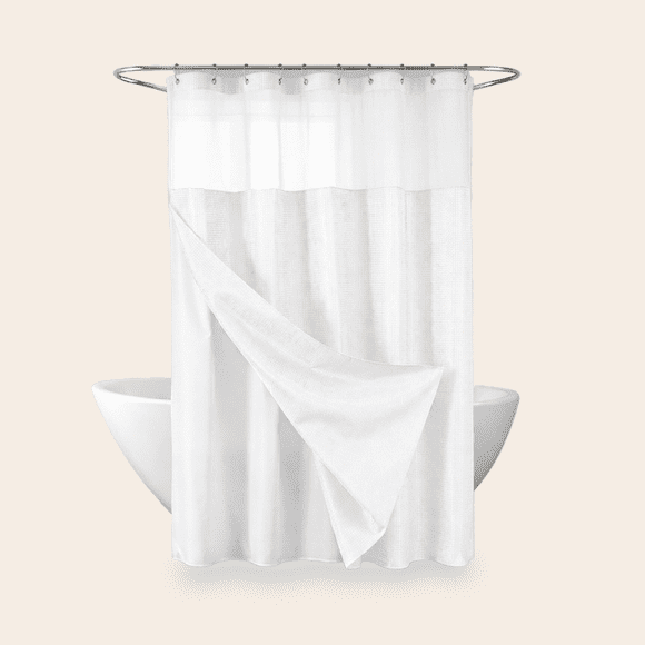 Cortina De Baño Diseño Impermeable + Forro Y 12 Ganchos Casa Nerola Blanco