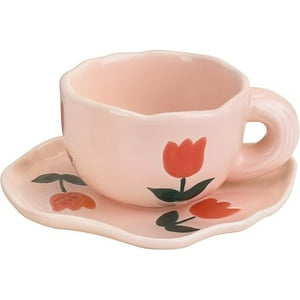 Veat00L - Juego De Cafetera Cerámica, Diseño De Lindo Juego De Tazas Creativas, Adecuado Para Lavavajillas Y Microondas, 6 Onzas / 180 Ml Para Leche De Té Con Leche
