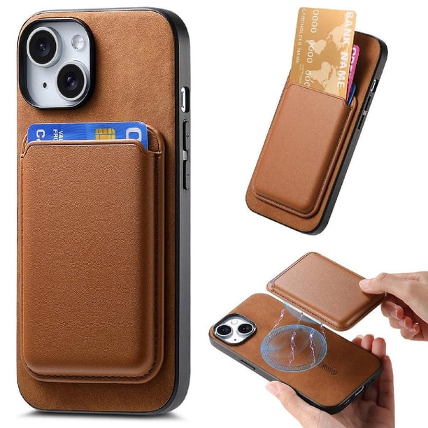 Funda de Cuero Magnética con Tarjetero para iPhone 14 Cubierta Delgada Marrón