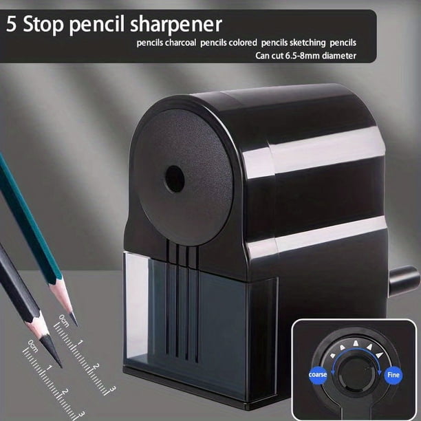 Get Perfectly Sharpened Pencils Every Time with Our Black Manual Pencil Sharpener - Ideal for Kids, School, Classroom, Home and Artists - Features Stronger Helical Blade for Fast Sharpening of Colored