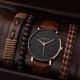 thumbnail image 3 of 4pcs/set Watch Set 1pc Men's Simple Quartz Leather Watch & 3pcs Braided Leather Bracelets Beaded Bracelets, 3 of 4