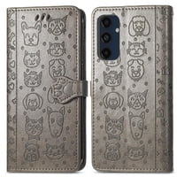 Funda Cartera Foxdock Para Samsung Galaxy M55 5G , Flip Pu Con Relieve De Gatos Y Perros, Tarjetero Y Soporte