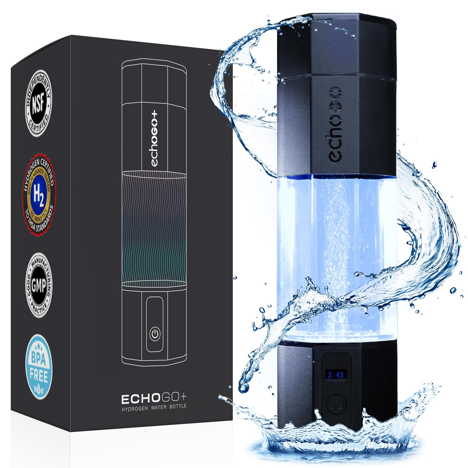 Echo Water - Botella De Agua Echo Go+ Hydrogen Infusion De 300 Ml Recargable