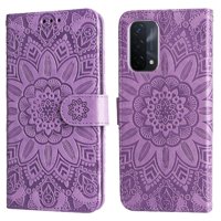 Funda Tipo Cartera Foxdock Para Oppo A74 5G , Diseño Girasol En Relieve, Cuero Pu, Cierre Magnético, Soporte Y Tarjetero