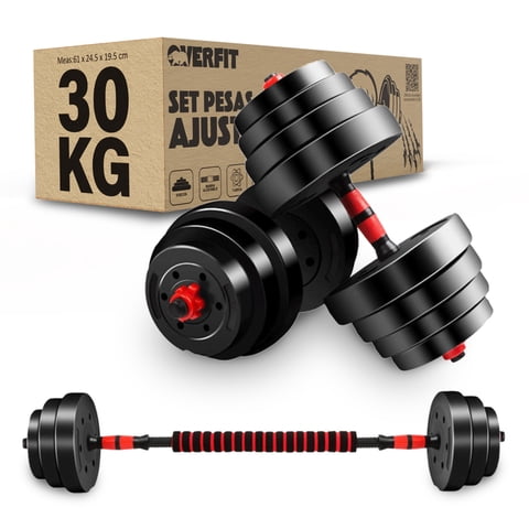 Overfit - Set Mancuernas Y Barra Unibles 30Kg Fitness Pesas Ajustables