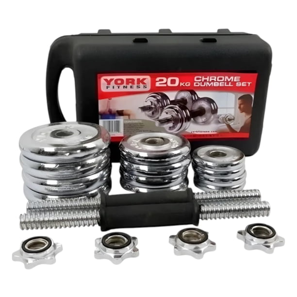 Set Mancuernas Cromadas Ajustables PWRFitness 20 kg con Maletín para Ejercicio