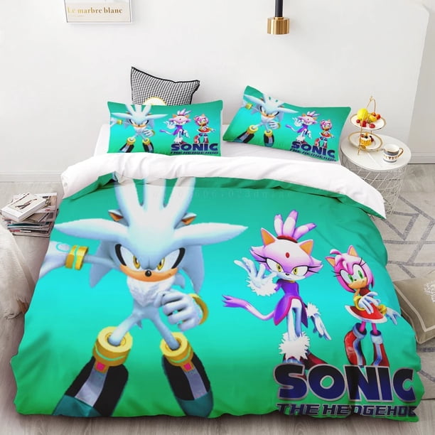 x385 Bed SheetsS-Sonic anime print duvet cover set Exquisite Cartoon Anime Digital Printing Bedding Set Comforter Bed Youth Home Decor 3-Piece Bedding Set (1 Duvet Cover + 2 Pillow Shams) nj385