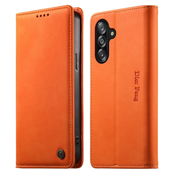 Funda Billetera de Cuero para [Samsung Galaxy A18 4G/5G], Bloqueo RFID, Tarjetas y Soporte Naranja