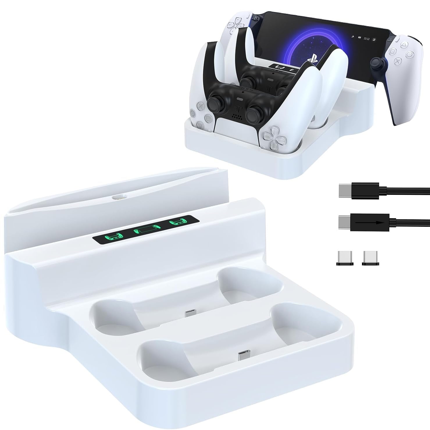 Genérico - Base De Carga Para Mandos Ps5 - Base De Carga Portátil Con Indicador Led Y Cable Type-c, Estación Base De Accesorios De Juego Compatible Con La Consola Playstation 5-blanco